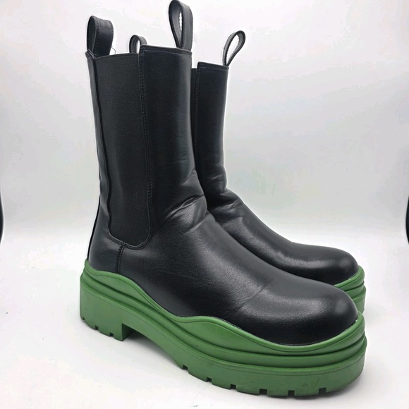 Azalea Wang Shoes - Azalea Wang Ghosted Flatform Chelsea Boots 8.5 Black Green Platform Chunky Lug